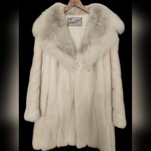 Vintage Genuine White Mink w White Fox Fur Collar Coat